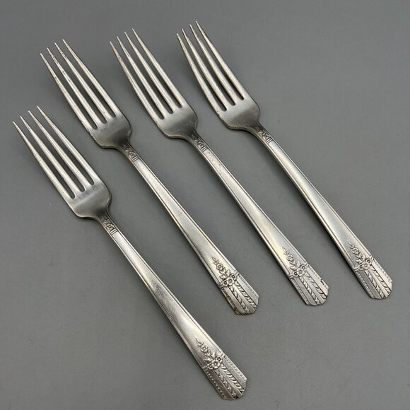 4 Dinner Forks WM A Rogers EVERLASTING A1 Plus Oneida 1940's Georgian Silverware - Picture 3 of 12